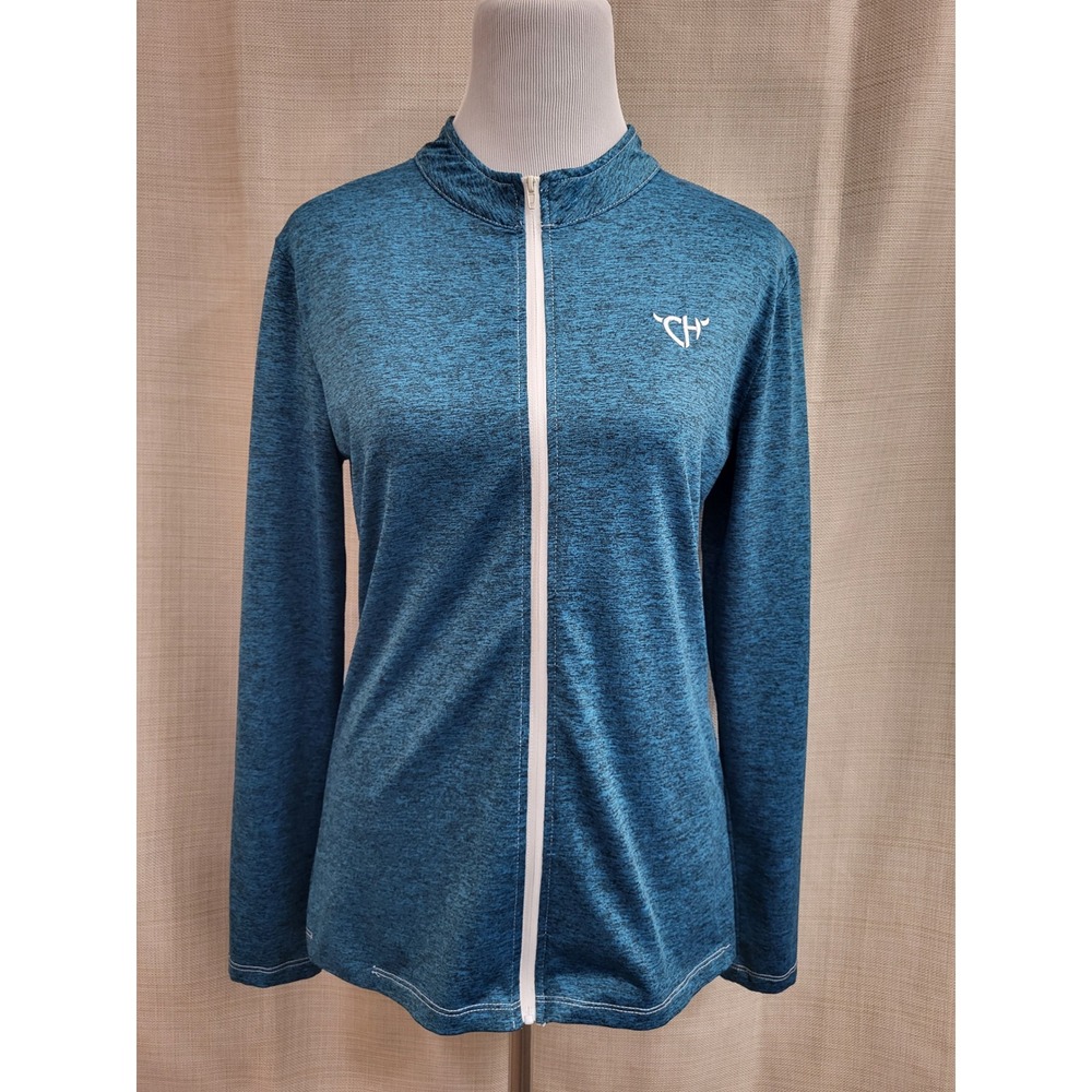 Cowgirl Hardware Womens Blue Space Dye Full Zip Performance Jacket Size M Logo